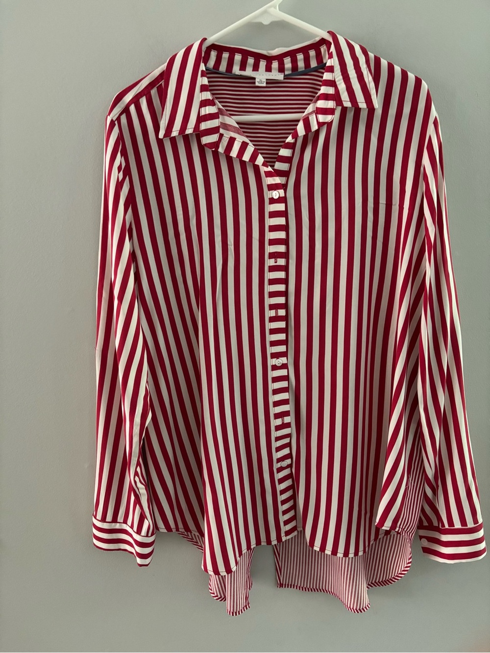 Jane + Delancey Red & White Striped Button Down Blouse Size XL